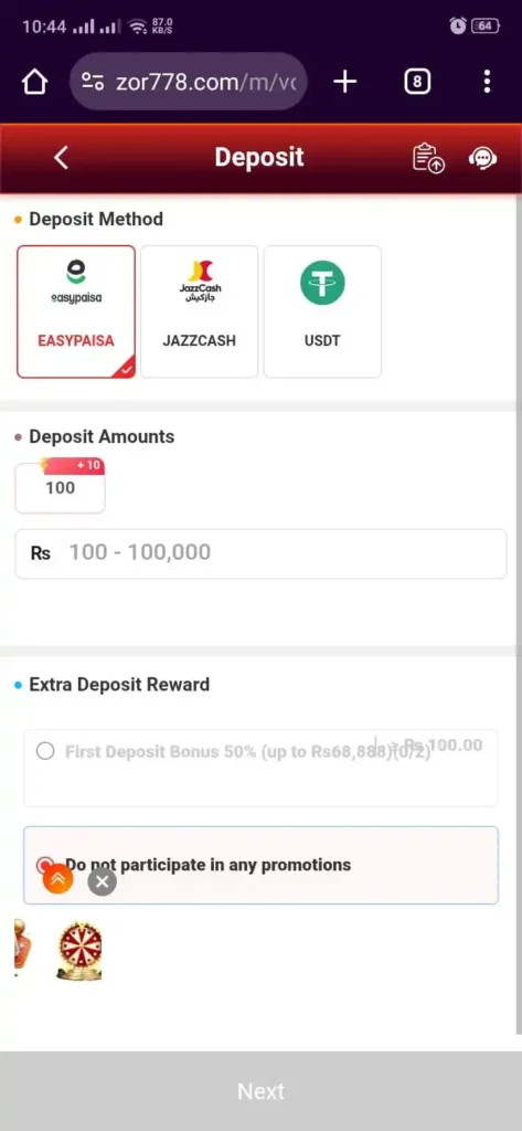 Deposit to casino