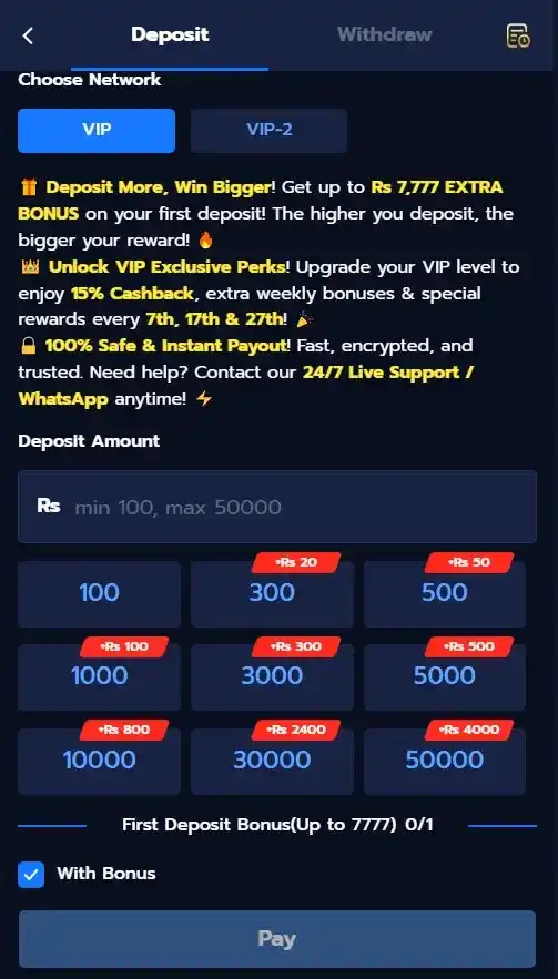 deposit and claim hidden bonuses